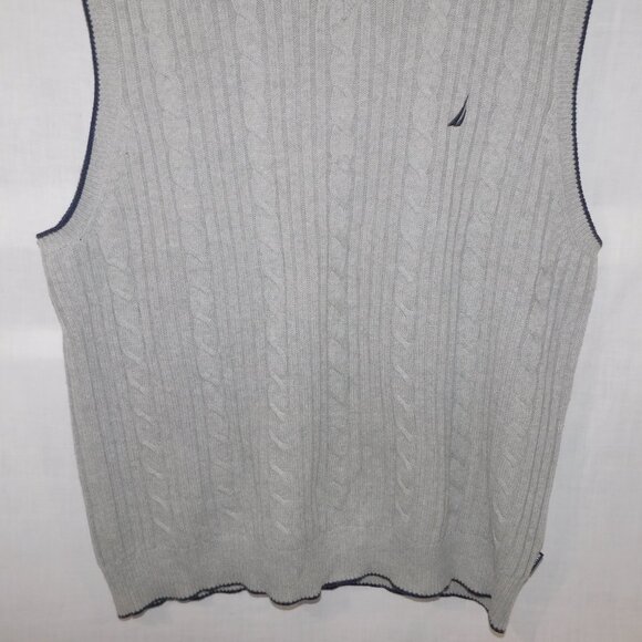 Nautica Mens XL Gray Blue Cable Knit V neck  Sweater Vest - Picture 3 of 9